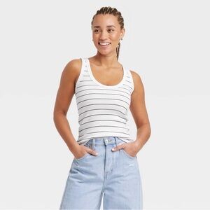 Universal Thread White and Black Striped Tank Top